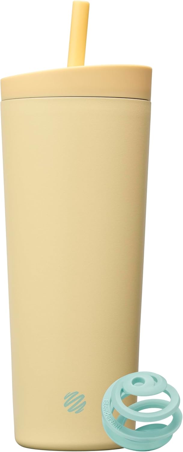 BlenderBottle 2-in-1 Insulated Stainless Steel Shaker Tumbler, Swig Leakproof Lid, Straw, BlenderBall, BPA Free, For Protein Shakes, Smoothies, And Pre Workout, 24 oz, Purple/Blue (Moon Mist)