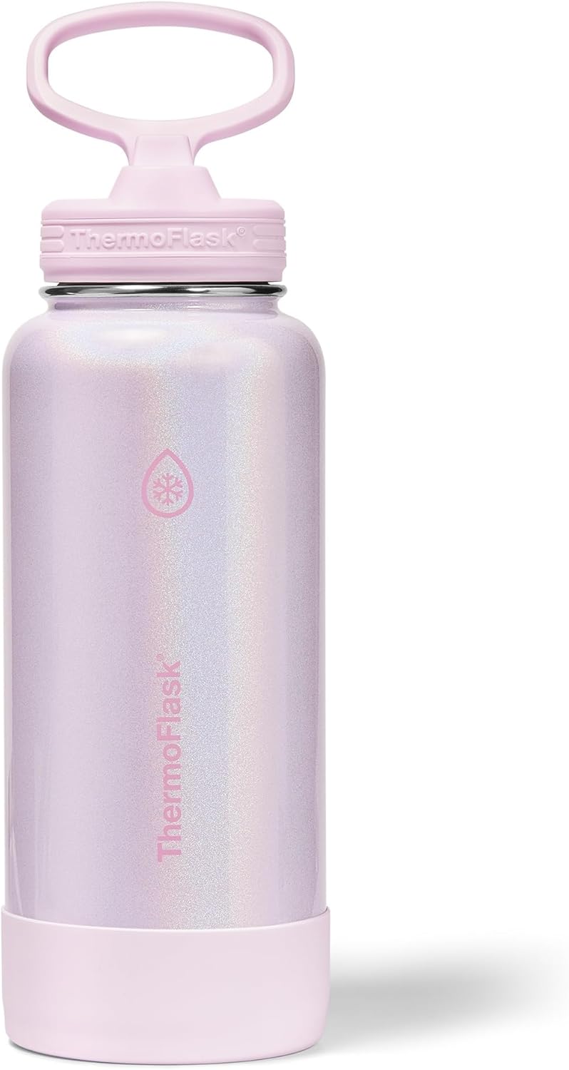 ThermoFlask Insulated Water Bottle with Spout Lid (24 oz, Lemonade Stand) - Leakproof, Stainless Steel Water Bottle for Cold & Hot Drinks, Travel & Daily Hydration