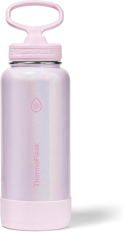 ThermoFlask Insulated Water Bottle with Spout Lid (24 oz, Lemonade Stand) - Leakproof, Stainless Steel Water Bottle for Cold & Hot Drinks, Travel & Daily Hydration