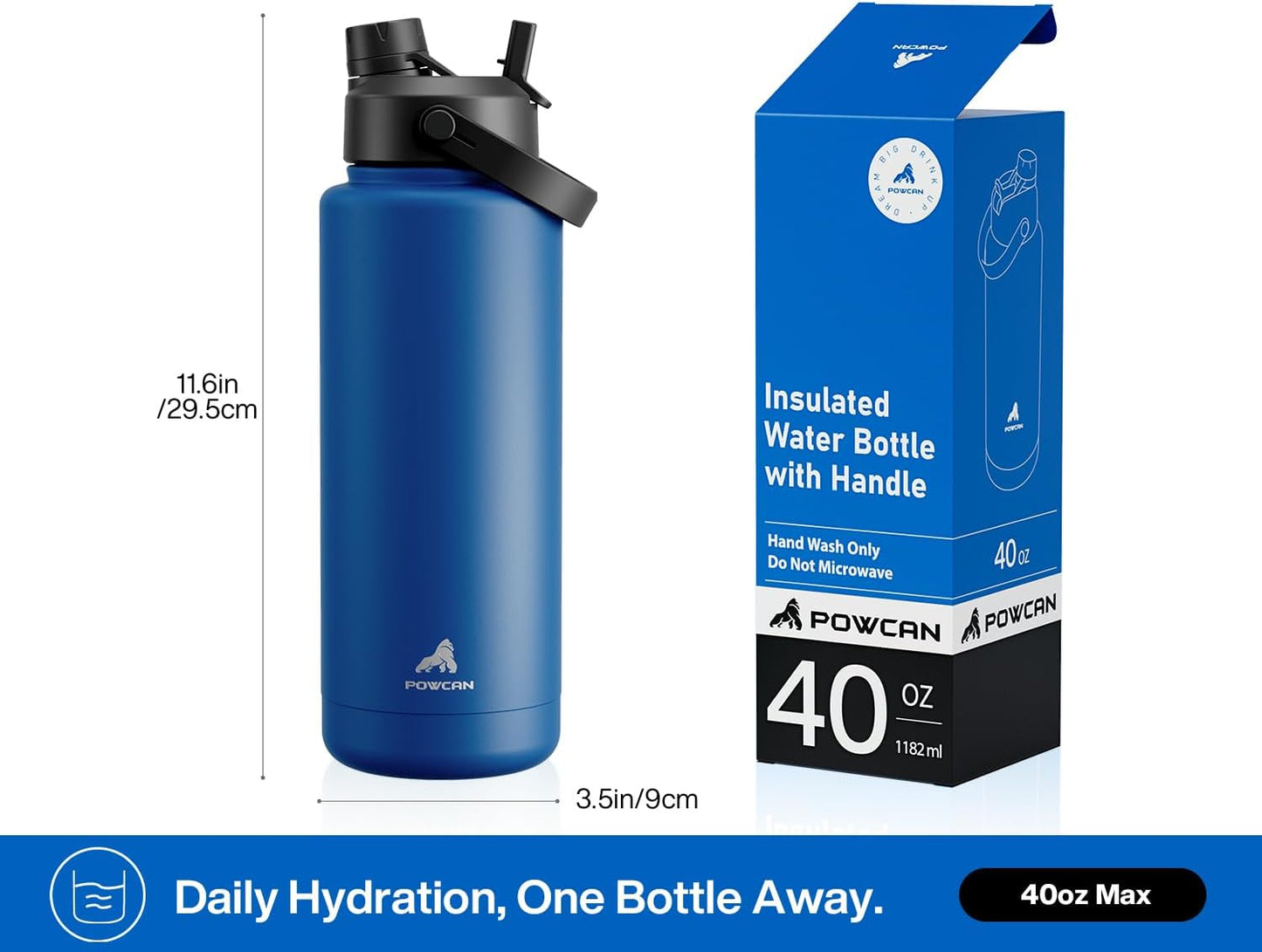 POWCAN 26 oz Insulated Water Bottle with 2-in-1 Straw and Spout Lid, Keep Cold 24H, Leak-Proof, Fits in Car Cup Holder, Stainless Steel Water Bottle for Sports, Travel, and School (Mint)