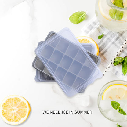 Ice Cube Trays Set of 2, Easy Release 15 Flexible Silicone Ice Cube Molds with Removable Lid Reusable Freezer Ice Trays Stackable for Whiskey, Baby Food, BPA Free (BAMBOO GREEN)