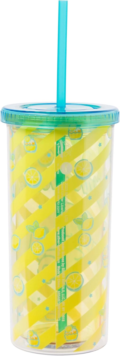 Silver Buffalo Sanrio Hello Kitty Milk Carton Pattern Plastic Boba Tumbler w Lid and Wide Straw, 24 Ounces