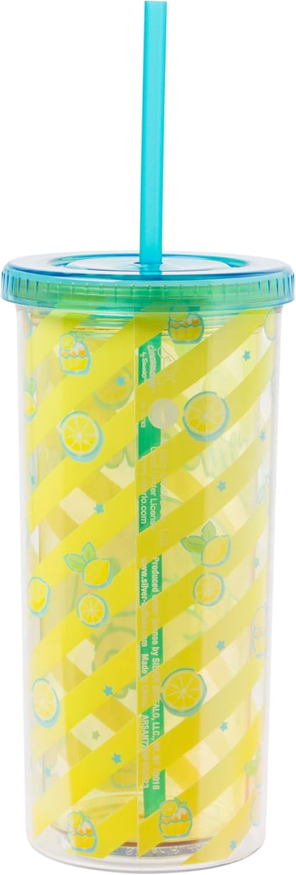 Silver Buffalo Sanrio Hello Kitty Milk Carton Pattern Plastic Boba Tumbler w Lid and Wide Straw, 24 Ounces