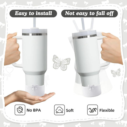 2PCS Bow Silicone Boot for Stanley Quencher Tumbler 30oz 40oz & IceFlow 20oz 30oz& Hydro Flask Water Bottle 12-24 oz Protective Bottom Sleeve Cover for Stanley Cup Accessories& Owala 24oz