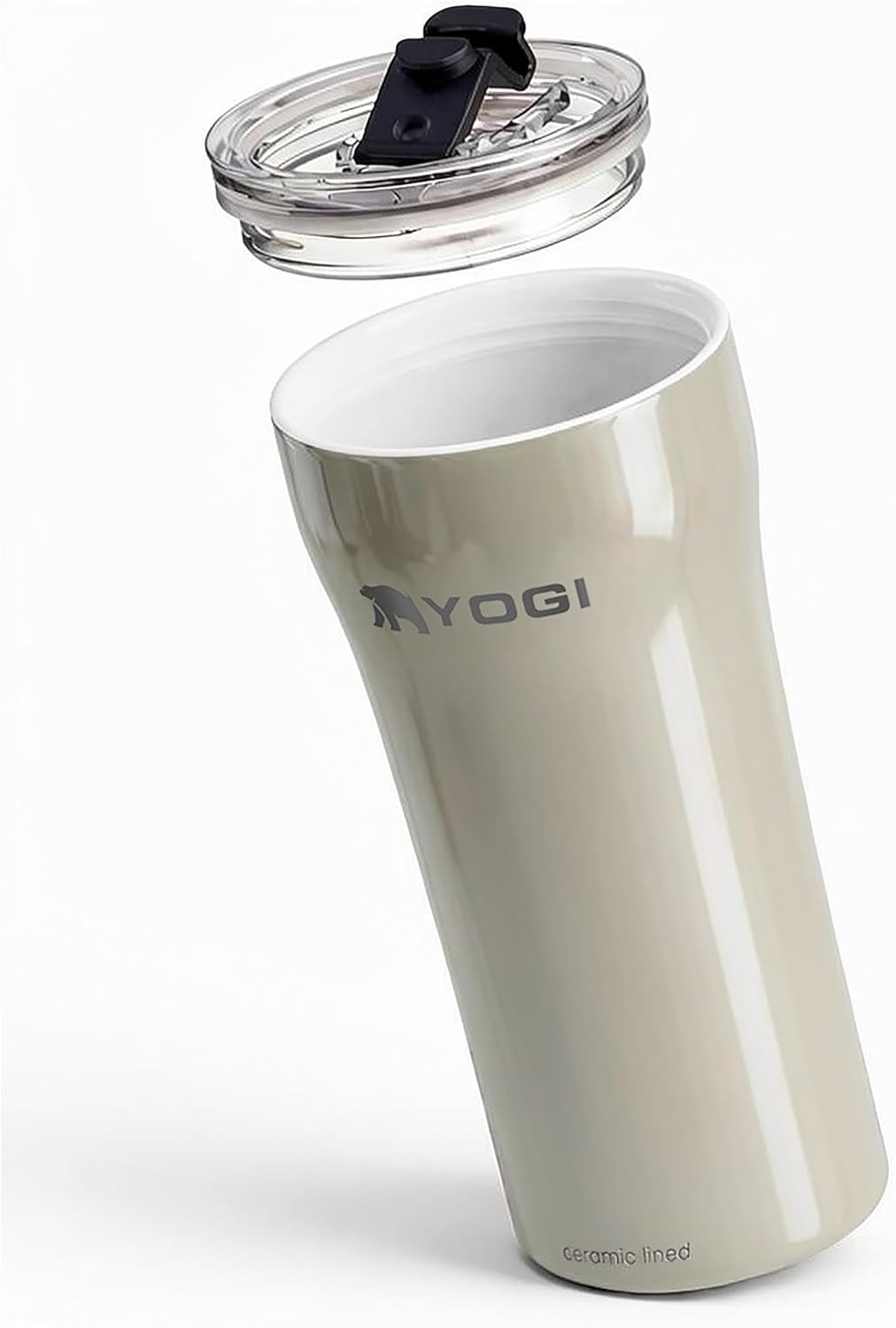 YOGI Ceramic Lined Metal Allergy Safe 16oz Coffee Tumbler with Leakproof Lid BPA Free Vacuum Insulated Stainless Steel Cupholder Friendly Travel Cup for Coffee and Water Sandstone