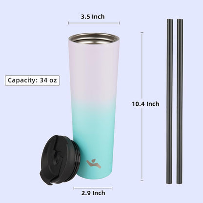 Konokyo 30 OZ Insulated Tumbler with Lid and 2 Straws Stainless Steel Water Bottle Vacuum Travel Mug Coffee Cup,Pastel Sunset