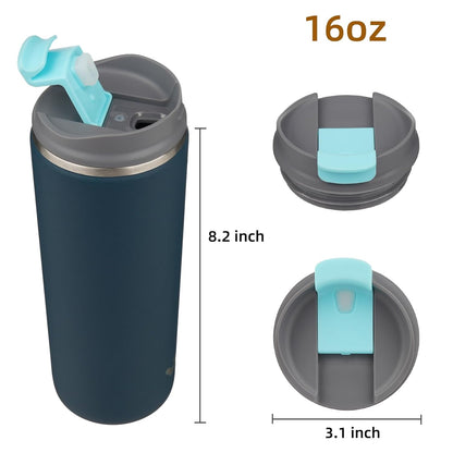 Konokyo Tumbler with Lid, 16 oz Travel Coffee Mug Double Wall Vacuum Stainless Steel Thermal Metal Cup Insulated Water Bottle,Navy Blue