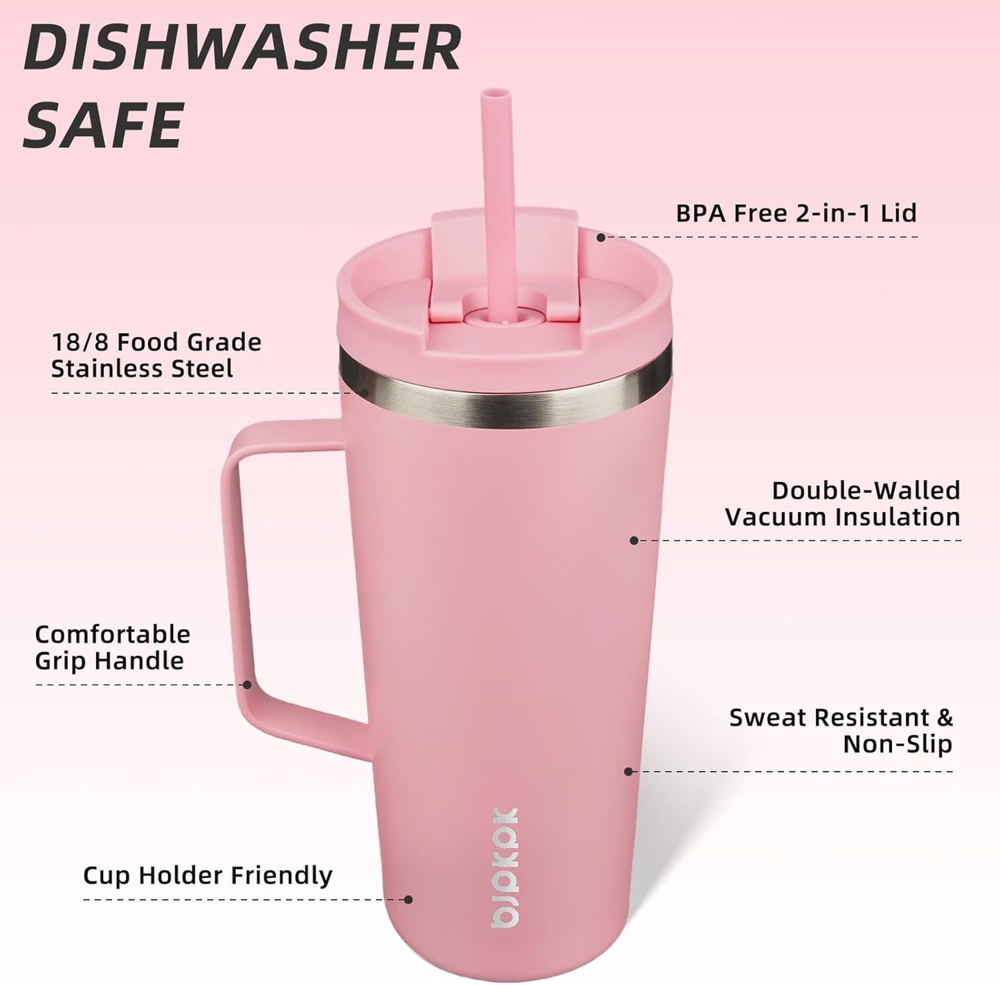BJPKPK Insulated Tumbler with Handle, 18oz Insulated Tumblers with Lid and Straw, Stainless Steel Metal Water Bottles, Coffee Travel Mugs, Cups, Marshmallow