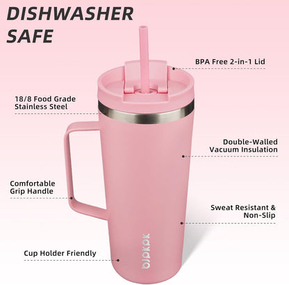 BJPKPK Insulated Tumbler with Handle, 18oz Insulated Tumblers with Lid and Straw, Stainless Steel Metal Water Bottles, Coffee Travel Mugs, Cups, Marshmallow