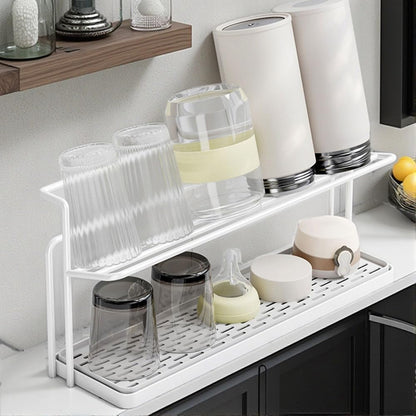Water Bottle Drying Rack Cup Storage with Drain Tray Mug Organizer for Kitchen - 2 Tiers (Black)