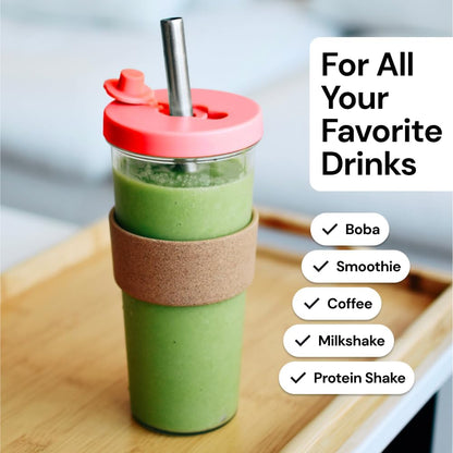 Dodoko Sage Green 24 oz Reusable Boba Cup and Straw Bubble Tea Cup with Wide Lid and Straw