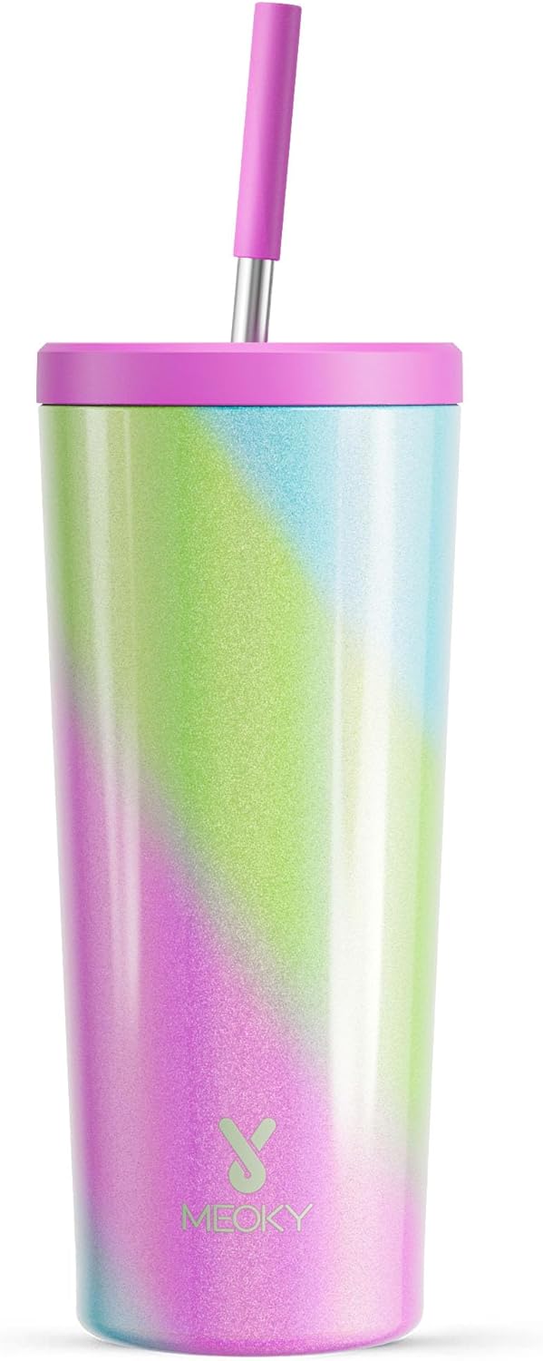 Meoky 24 oz Insulated Tumbler with Lid and Straw, Stainless Steel Vacuum Insulated Tumbler, Keeps Cold for 24 Hours, 100% Leak Proof, Fits in Car Cup Holder (Night)