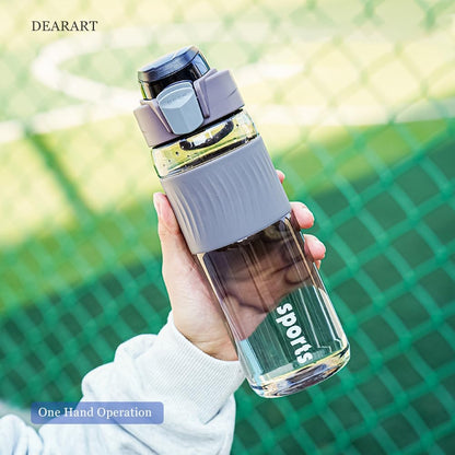DEARART 24oz Water Bottles with Buckle, 100% Leakproof Anti Slip Silicone Bottle, No Straw Clear Bottle Easy Clean, Suit Sport Office School Travel Gym Yoga for Women Men, Dark Cyan