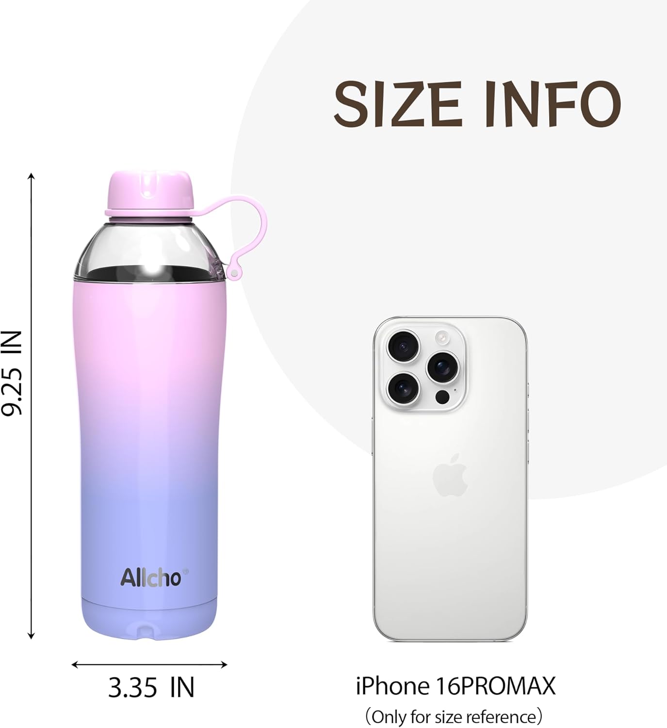 Allcho Insulated Water Bottle for Women, 18oz Stainless Steel Leak Proof Tumbler with 2 Lids, BPA-Free Tritan Chug & Straw Lid, Double Wall Vacuum Flask