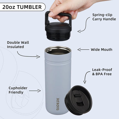 BJPKPK Insulated Water Bottle with 2 Lids,20 oz Double Wall Stainless Steel Vacuum Tumbler Travel Coffee Mug,Wide Mouth Thermal Cup,Haze Blue