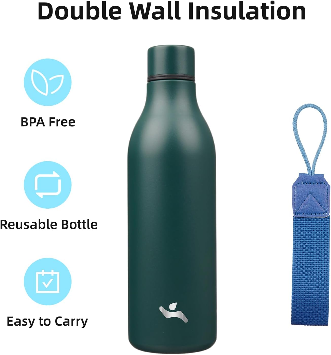 Konokyo Insulated Water Bottle with Strap,18 oz Double Wall Stainless Steel Vacuum Bottles Metal Water Flask,Macaron Green - Colors A