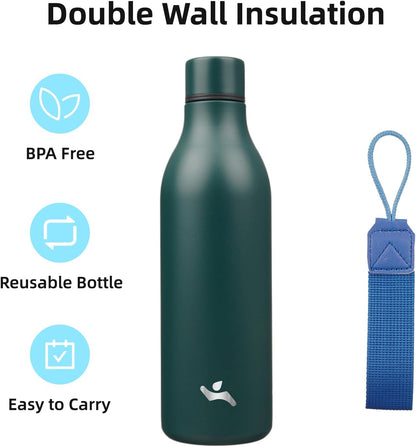 Konokyo Insulated Water Bottle with Strap,18 oz Double Wall Stainless Steel Vacuum Bottles Metal Water Flask,Macaron Green - Colors A