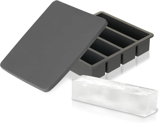 Viski Highball Ice Cube Tray with Lid, Silicone Mold for Easy Release, Makes 4 Elongated Ice Cubes for Highball Cocktails, Vodka Soda, Rum Punch, Bar Cart, Home Bar, Man Cave Gifts, Set of 1, Gray