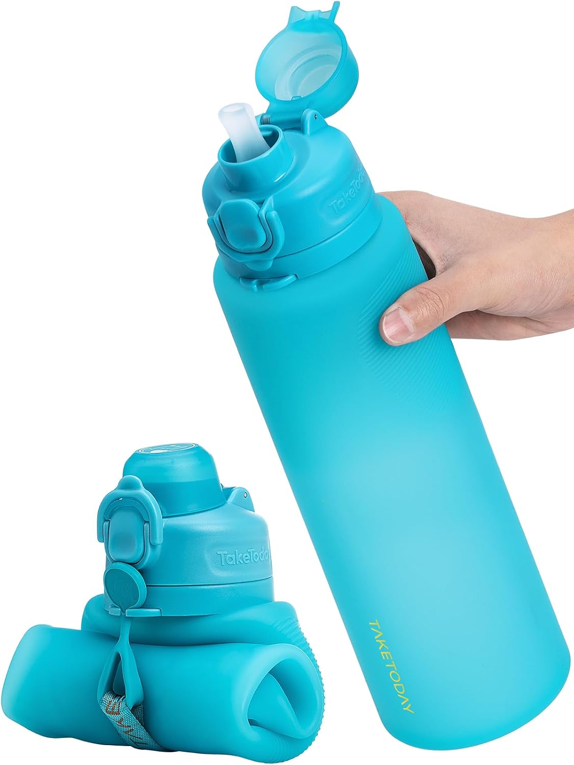 TakeToday Collapsible Water Bottles 32oz, Foldable Travel Bottle, TSA-Approved Leakproof Newly Silicone Water Bottle for Hiking, Travel, Outdoors, Black