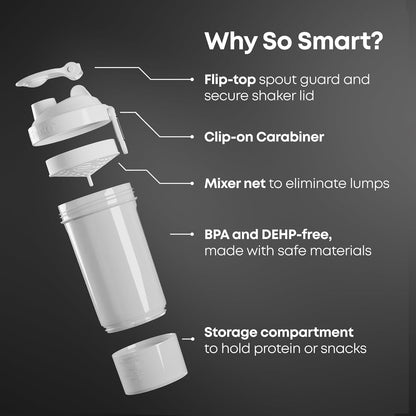 Smartshake Lite 4-Pack Protein Shaker Bottle 400 ml | 13.5 oz - Leakproof Screw-on Lid - BPA Free – Unisex - Mist Grey, Army Green, Black, Navy Blue | 4-Pack
