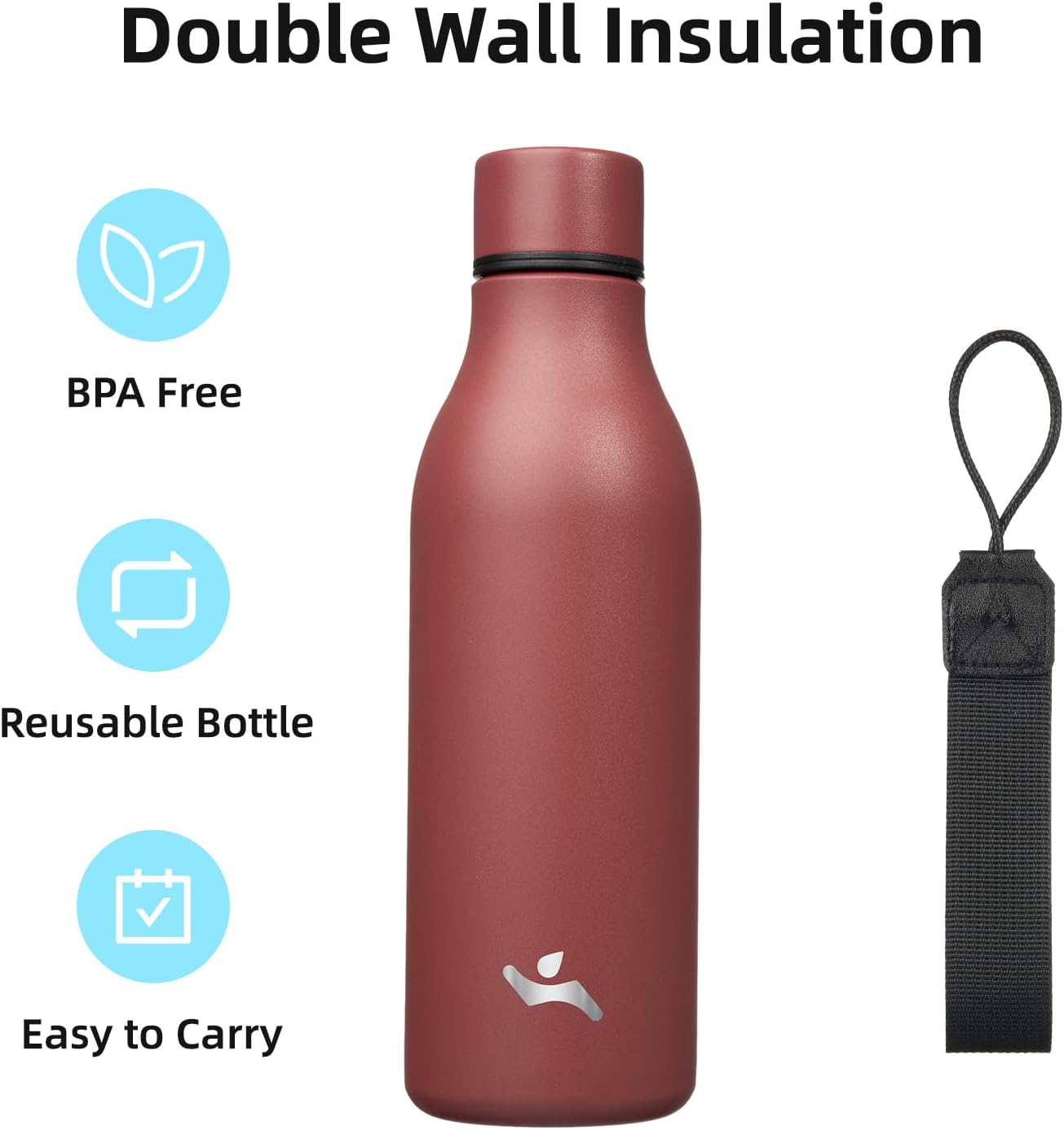 Konokyo Insulated Water Bottle with Strap,18 oz Double Wall Stainless Steel Vacuum Bottles Metal Water Flask,Macaron Green - Colors B