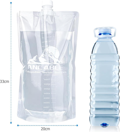 Ancable 33oz (1L) Collapsible Water Bottles, 3-Pack Reusable Travel Foldable Water Bottles for Hiking Camping Running Bike, BPA-Free Water Bottle