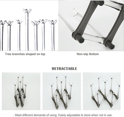 Marbrasse Retractable Cup Drying Rack, Drinking Glass and Sports Bottle Drainer Stand, Plastic Bag Dryer with Non-Slip Bottom for Kitchen Countertop