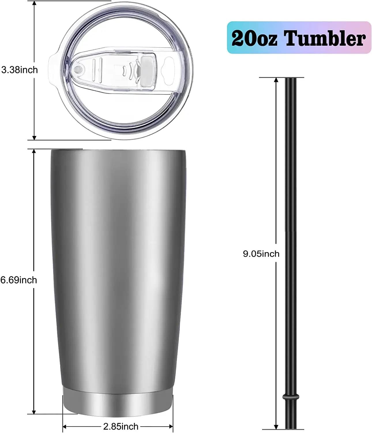 VEGOND 20oz Tumbler with Lid and Straw Stainless Steel Tumbler Cup Bulk Vacuum Insulated Double Wall Travel Coffee Mug Powder Coated Coffee Cup, Black, 12 Pack