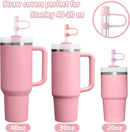 6PCS Silicone Straw Covers Cap Compatible with Stanley Cup 30-40 oz Tumbler with Handle 10mm Straw Toppers，Dust-Proof Reusable Straw Cover for Stanley Cup Accessories (Black)