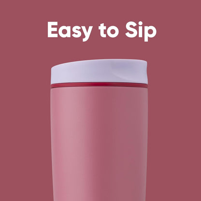 Owala SmoothSip Slider Insulated Stainless Steel Coffee Tumbler, Reusable Iced Coffee Cup, Hot Coffee Travel Mug, BPA Free 20 oz, Grey/Blue (High Dive)