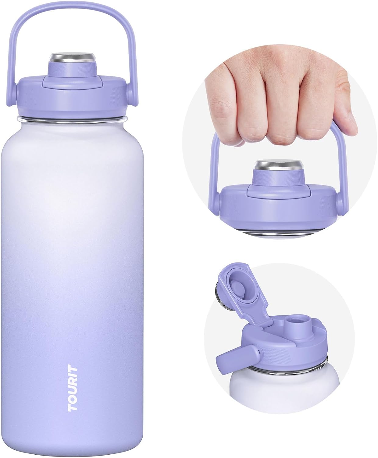TOURIT 32 oz Insulated Water Bottle, Stainless Steel Sports Water Bottles With Top Handle, Double-Wall Travel Thermal Water Flask, BPA Free Leakproof Water Bottle for Sports and Travel,Pink