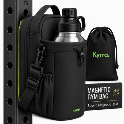 kyrra. Magnetic Gym Bag with Water Bottle Holder Crossbody Bag Strong Magnetic Attachment Fits 40oz Bottles Phone Pocket & Bonus Pouch Gym Accessories for Men and Women