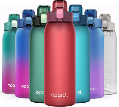 Opard Zip 32oz Plastic Water Bottle Dishwasher Safe, Leakproof Flip-Top Lid, BPA Free Tritan, Wide Mouth Reusable Sports Water Bottle for Gym Hiking Commuting Outdoor Travel and School