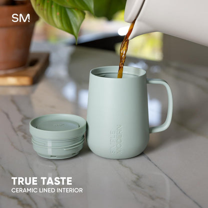 Simple Modern Voyager Signature Mug | Travel Coffee Tumbler with 360° Lid and Handle | Ceramic-Lined Insulated Stainless Steel Iced Cold Brew Cup | 12oz, Blue Dune