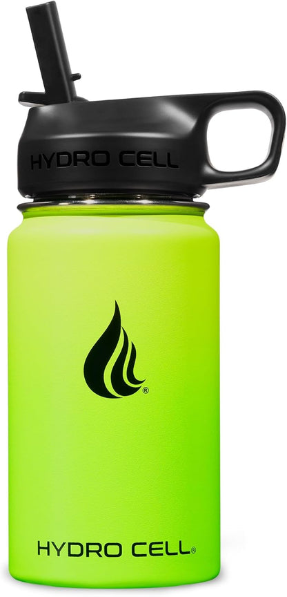 HYDRO CELL Stainless Steel Insulated Water Bottle with Straw - For Cold & Hot Drinks - Metal Vacuum Flask with Screw Cap and Modern Leakproof Sport Thermos for Adults (Neon 18oz)