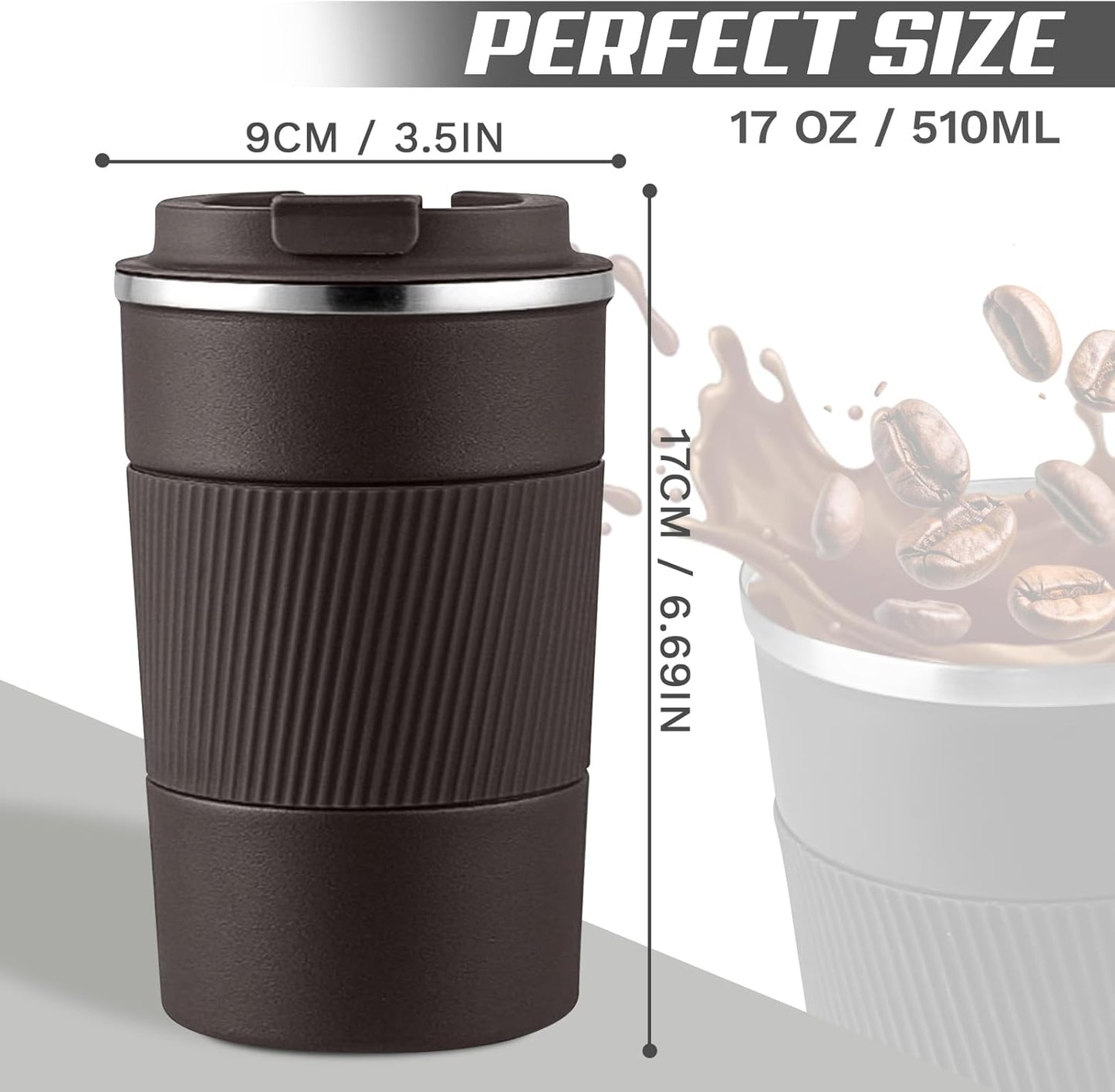 SPLMIFA Vacuum-Insulated Stainless Steel Travel Coffee Mug, Leak-Proof Reusable Coffee Cup with Lid - Keep Hot & Cold Drinks for Hours, Durable Insulated Tumbler for Men & Women(3rd-Black, 12OZ)