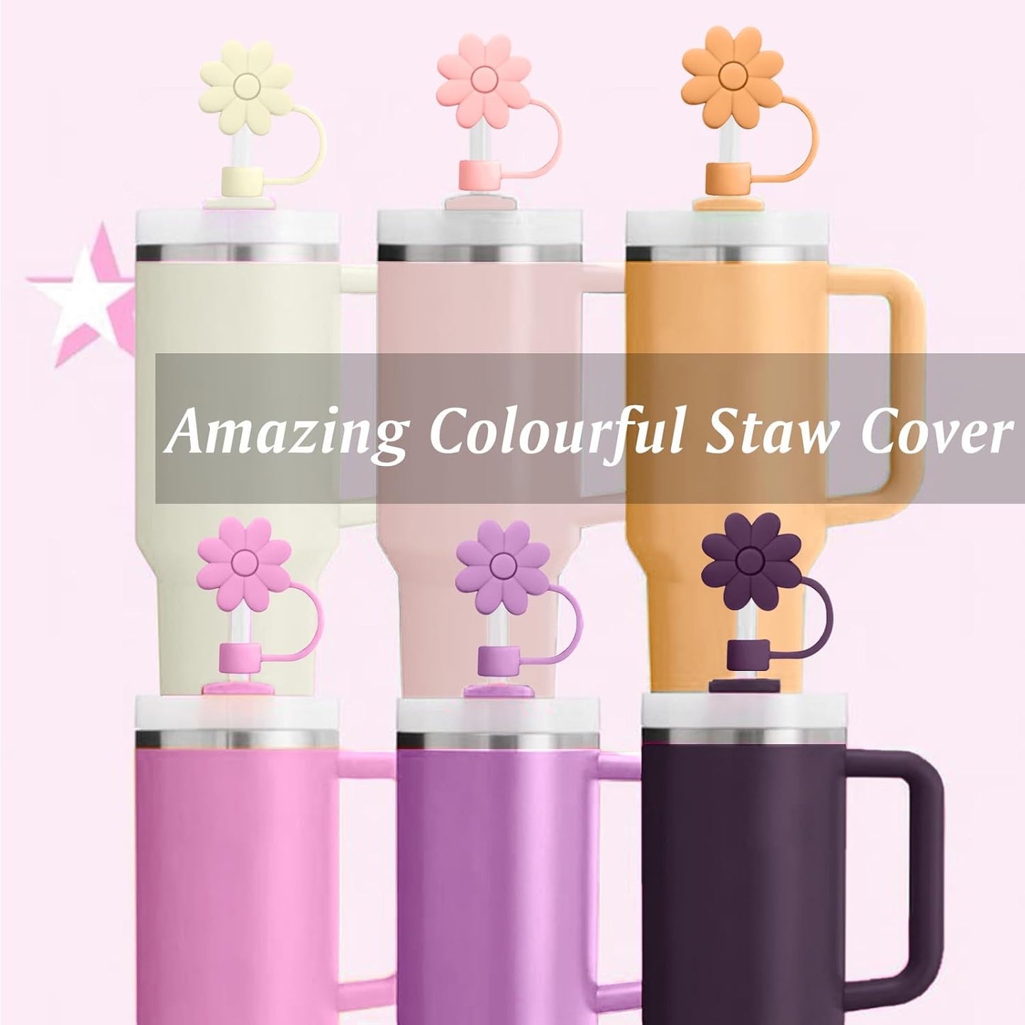 Flower Straw Covers Toppers for Stanley Cups 30&40 Oz Tumbler with Handle Accessories 4PCS Silicone Straw Caps Reusable Straws Tips Protectors for Stanley Cup 10mm 0.4in Straws,Off White