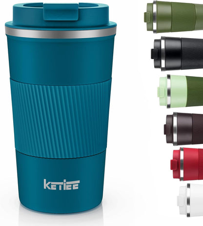 KETIEE Travel Coffee Mug Spill Proof 12oz, Insulated Travel Mug to Go, Reusable Coffee Cup with Seal Lid, Vacuum Stainless Steel Tumbler for Hot/Cold Drinks (Red)