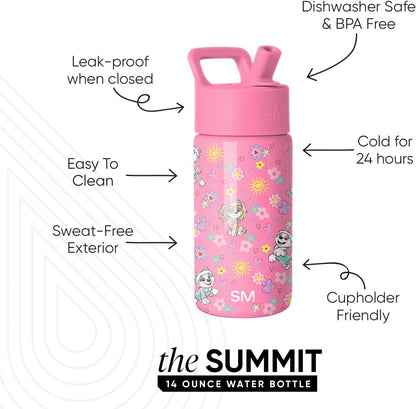 Simple Modern Kids Water Bottle with Straw Lid | 14oz Insulated Stainless Steel Kids Tumbler & Spill Proof Toddler Cup for School, Girls, Boys | Summit | Chloe Floral - Colors A