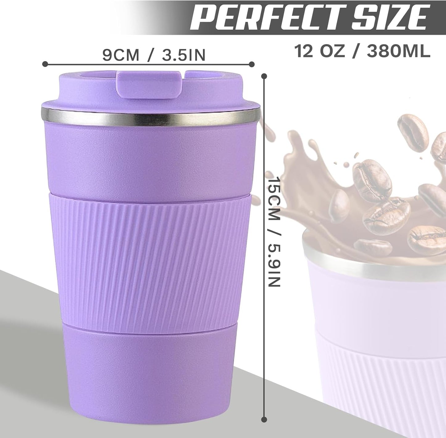 SPLMIFA Vacuum-Insulated Stainless Steel Travel Coffee Mug, Leak-Proof Reusable Coffee Cup with Lid - Keep Hot & Cold Drinks for Hours, Durable Insulated Tumbler for Men & Women(3rd-Black, 12OZ)