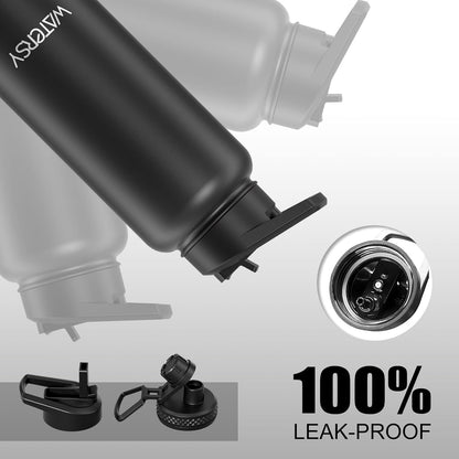 40oz Insulated Water Bottle (Cold for 48 Hrs),BPA Free&Leak Proof,Stainless Steel Water Flask,Water Jug with Straw Spout Lids for Gym,Hiking,Travel,Black Blue