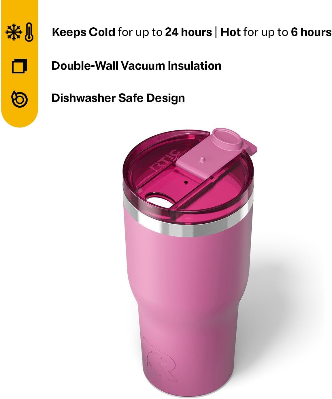 RTIC 20oz Essential Tumbler with Lid, Ceramic Lined, Insulated, Stainless Steel, Metal, Double Wall Vacuum-Insulation, Travel Cup for Iced Coffee, Tea, Hot and Cold Drink, Graphite