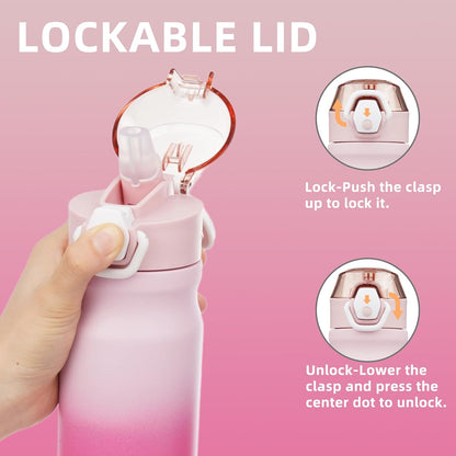 Konokyo 18 oz Insulated Water Bottle with Straw Lid, Stainless Steel Vacuum Sports Water Bottle, Leak-Proof Reusable Metal Flask with Carry Loop, BPA-Free Travel Bottle for Gym, School, Office