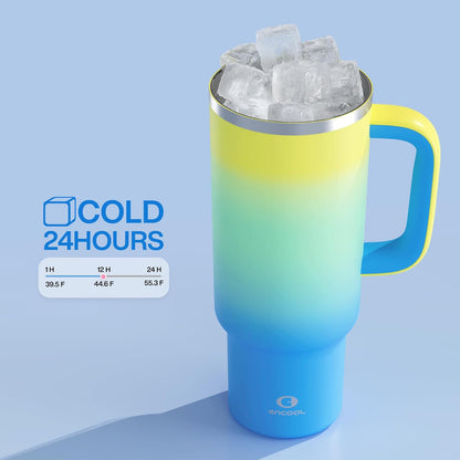 40 oz Tumbler with Handle and Straw: Stainless Steel Insulated Tumbler Keeps Cold for 24 Hours, Leakproof Travel Cup Fits in Cup Holder and BPA-Free, Cotton Candy