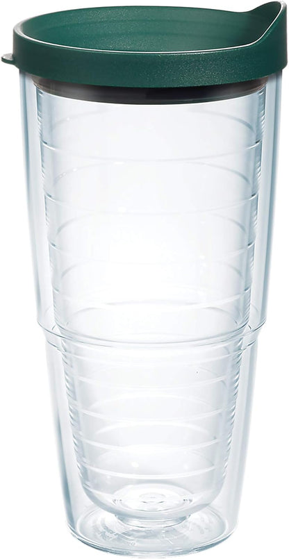 Tervis Clear & Colorful Lidded Made in USA Double Walled Insulated Tumbler Travel Cup Keeps Drinks Cold & Hot, 24oz, Black Lid, 1 Count (Pack of 1)