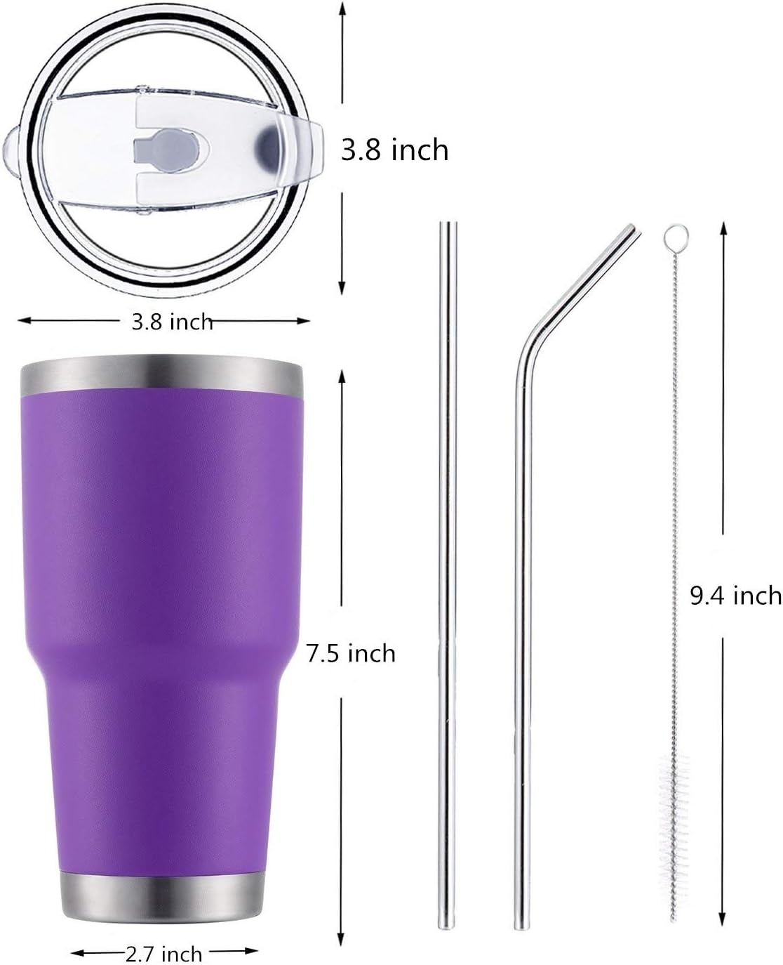 D·S 30oz Blue Tumbler Stainless Steel Double Wall Vacuum Insulated Mug with Straw and Lid, Cleaning Brush for Cold and Hot Beverages
