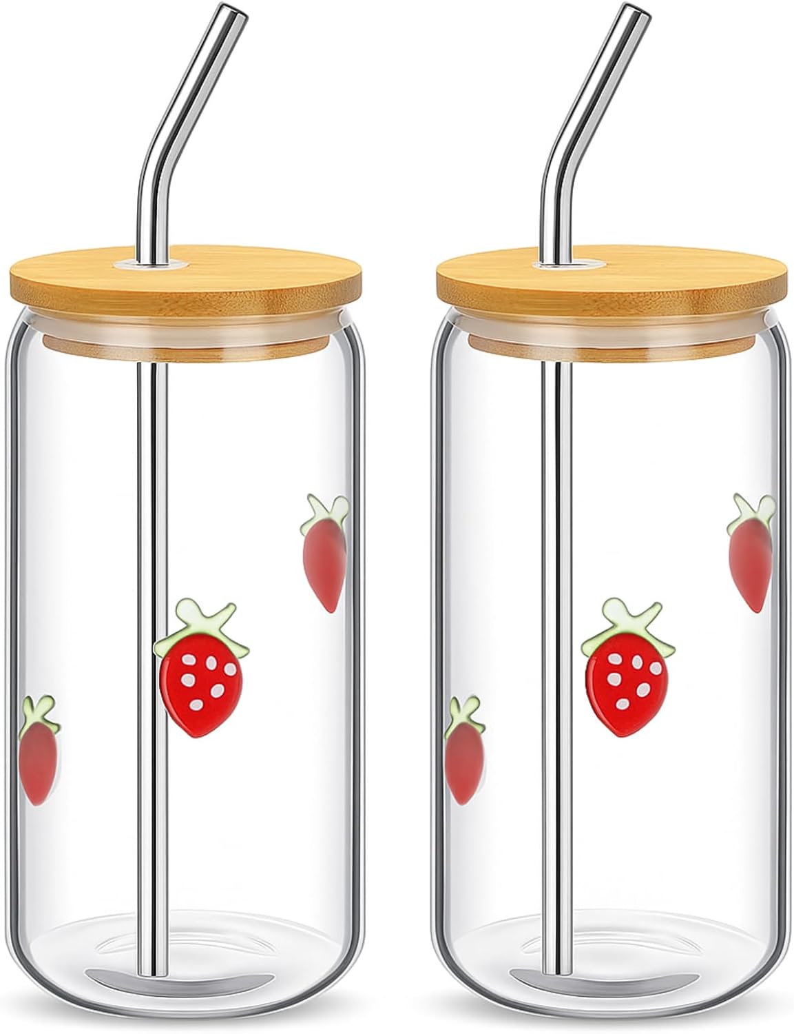 Honeydak 2 Pcs Icon Juice Glass Tumbler with Lid & Straw - 18 oz Cloud and Sun Icon Can Shape Glass Cups Coffee Juice Beer Soda Drinking Cup for Summer Halloween Christmas Party Supplies Gift