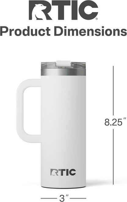RTIC 20oz Road Trip Travel Mug with Lid and Handle, Ceramic Lined, Insulated, Stainless Steel, Metal, Double Wall Vacuum-Insulation, Portable Coffee, Tea Cup for Hot and Cold Drink, Black