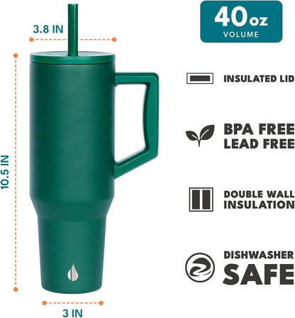 Elemental 32 oz 100% Leak Proof Tumbler with Handle & Straw - Stainless Steel Double Wall Insulated Tumbler for Hot and Cold Beverages - Travel Coffee Mug with Sip & Straw Lid - White - Colors B