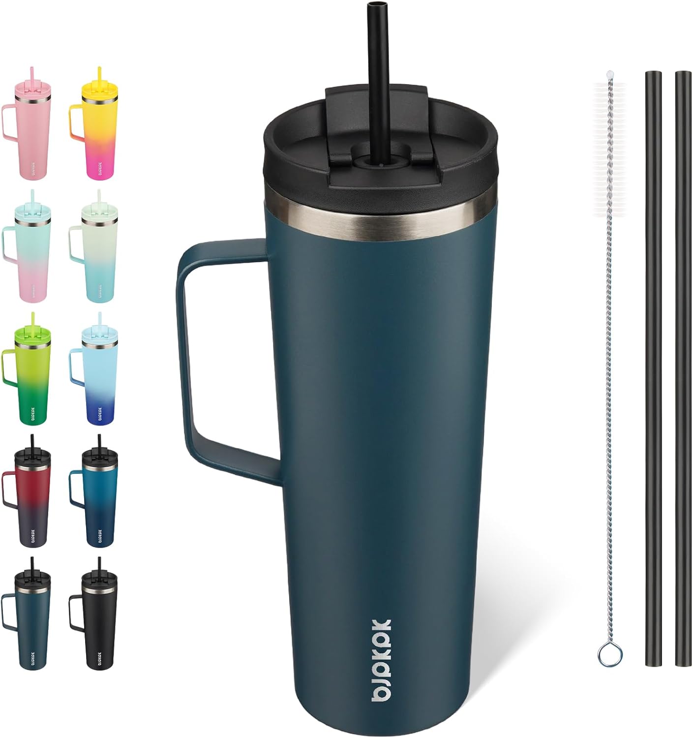 BJPKPK Insulated Tumbler with Handle, 18oz Insulated Tumblers with Lid and Straw, Stainless Steel Metal Water Bottles, Coffee Travel Mugs, Cups, Marshmallow